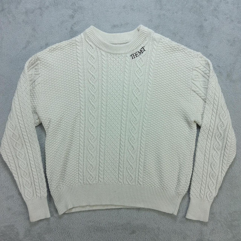 PacSun THE MET Women Cream Cable Knit Fisherman Sweater Small Crewneck Preppy